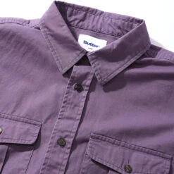 Butter Goods Washed Pocket Long Sleeve Shirt Eggplant -Butter Goods Sales Store ButterGoodsWashedPocketLongSleeveShirtEggplantcollar