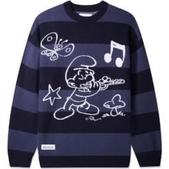 Butter Goods X The Smurfs Flute Stripe Knit Sweater Navy
