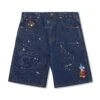 Sorcerer Baggy Denim Shorts, Dark Indigo Bleach Splatter